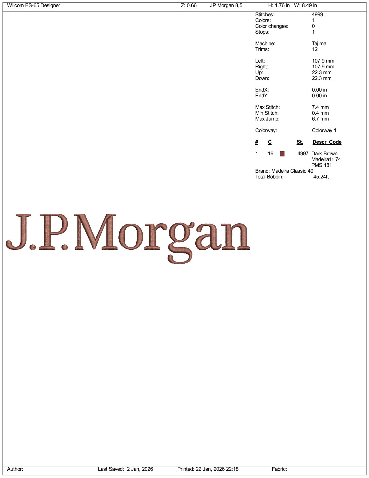 J.P Morgan Logo Embroidery Design Files - 4 Size's