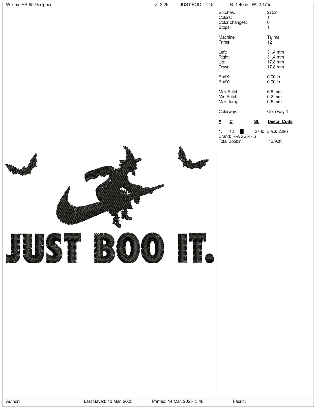 Just Boo It Witch Nike Swoosh Embroidery Design Files - 3 Size's