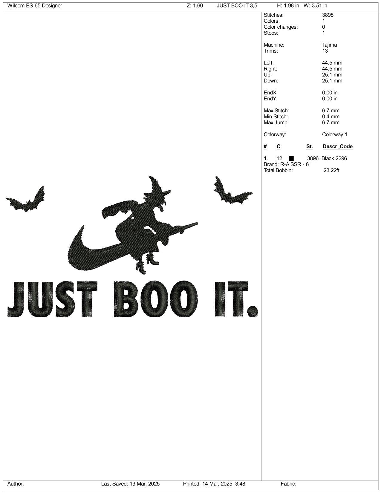 Just Boo It Witch Nike Swoosh Embroidery Design Files - 3 Size's