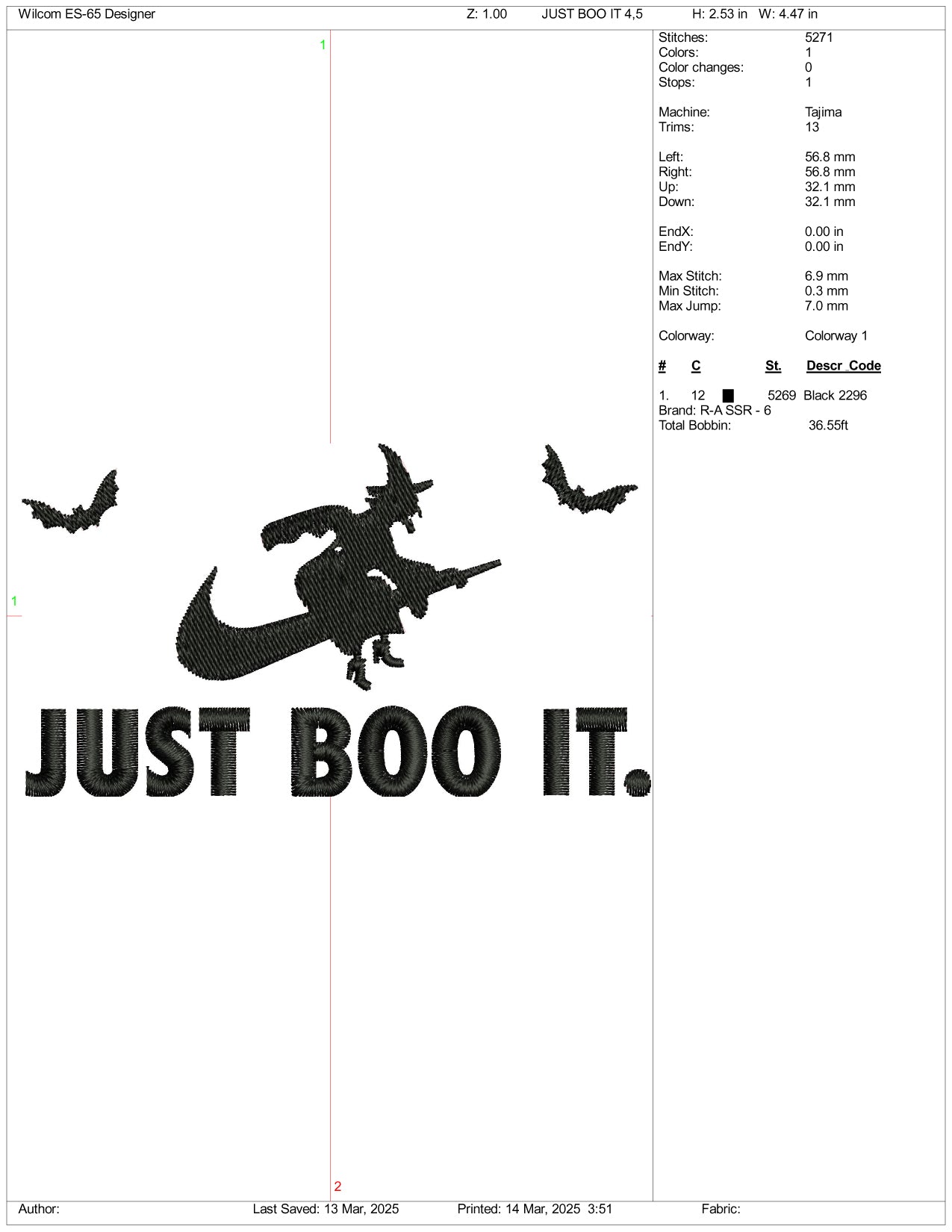Just Boo It Witch Nike Swoosh Embroidery Design Files - 3 Size's