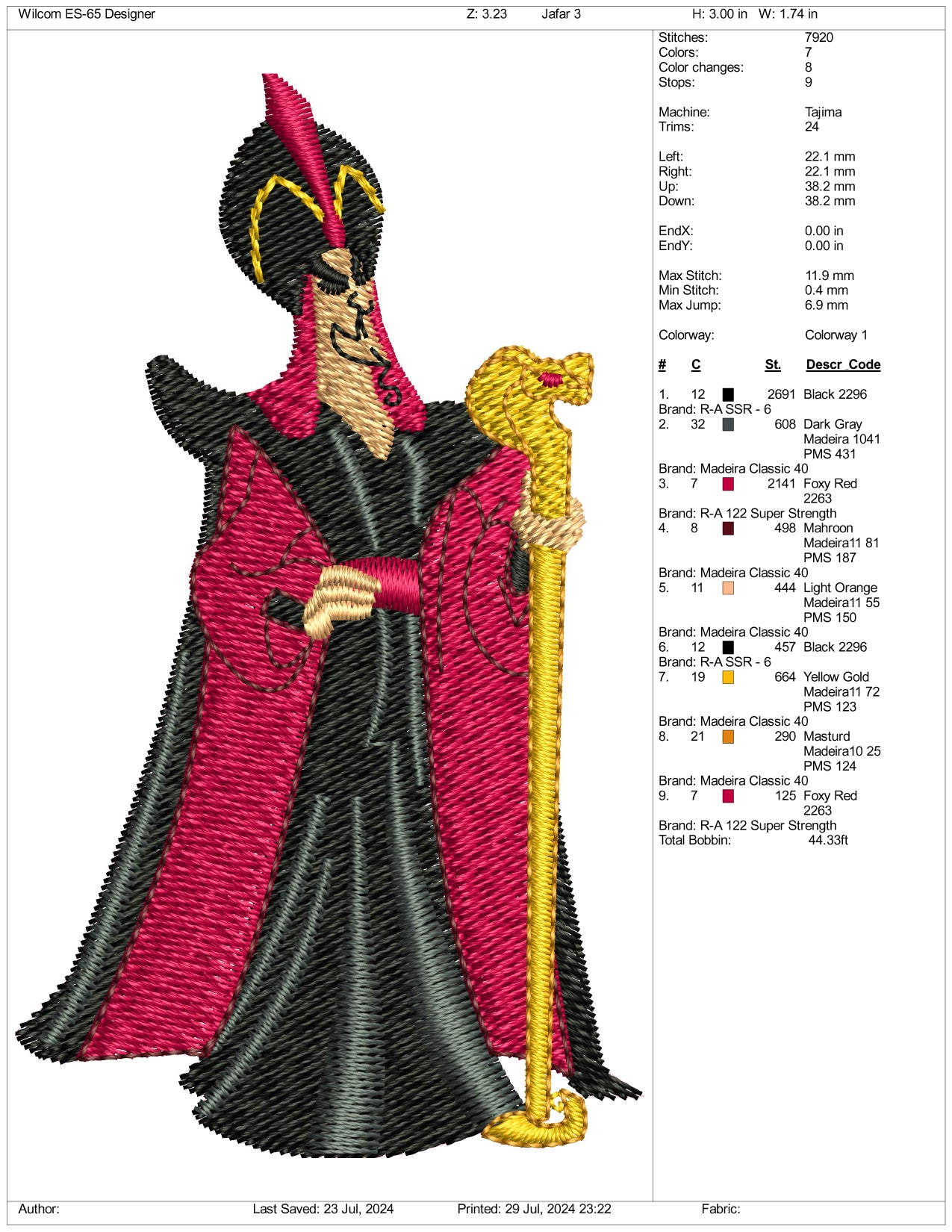 Jafar Embroidery Design Files - 3 Size's