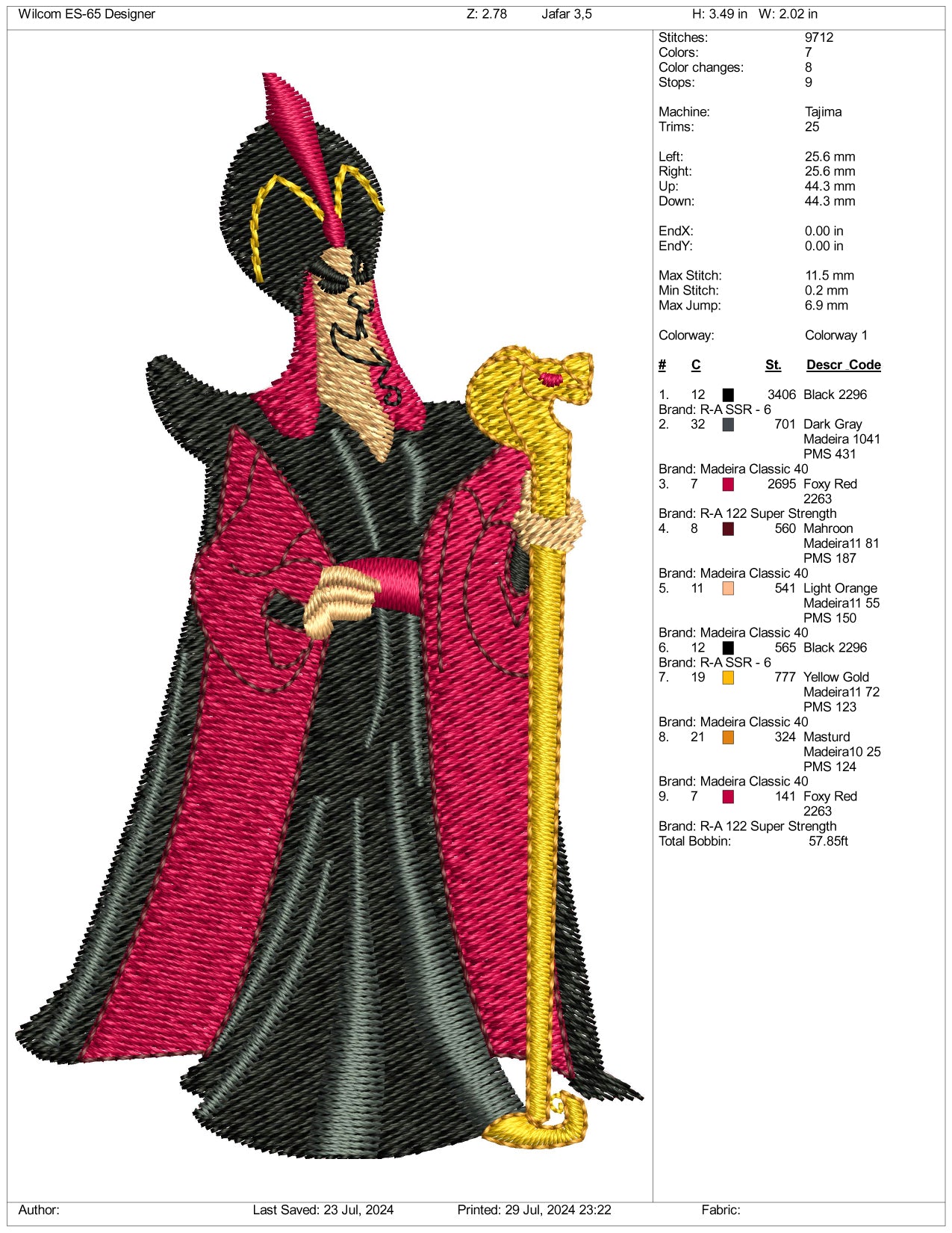 Jafar Embroidery Design Files - 3 Size's