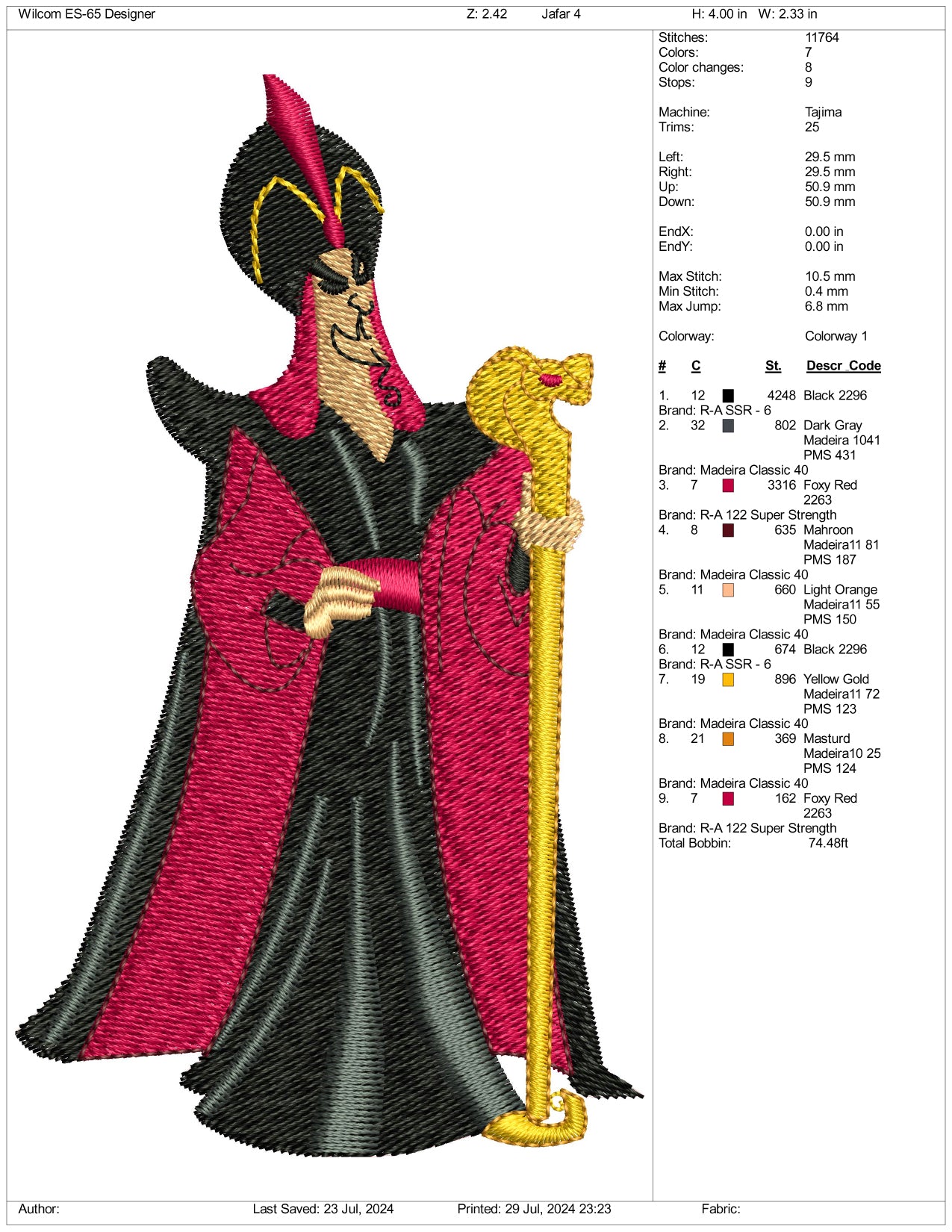 Jafar Embroidery Design Files - 3 Size's