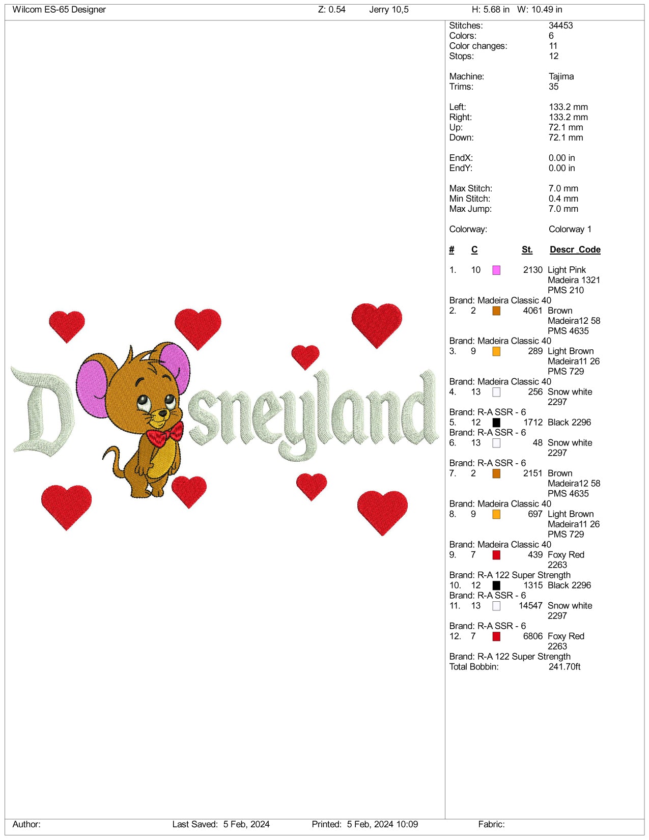 Chibi Jerry Disneyland Embroidery Design Files - 3 Size's