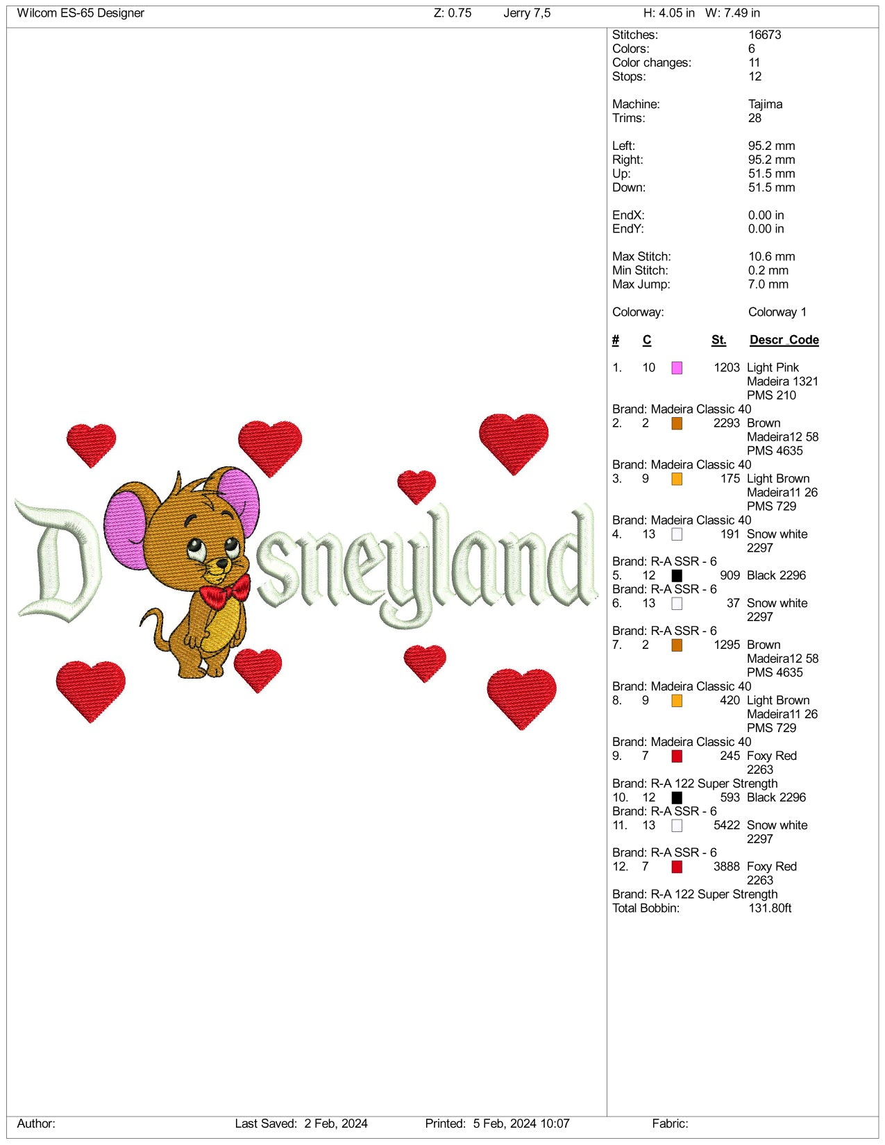 Chibi Jerry Disneyland Embroidery Design Files - 3 Size's