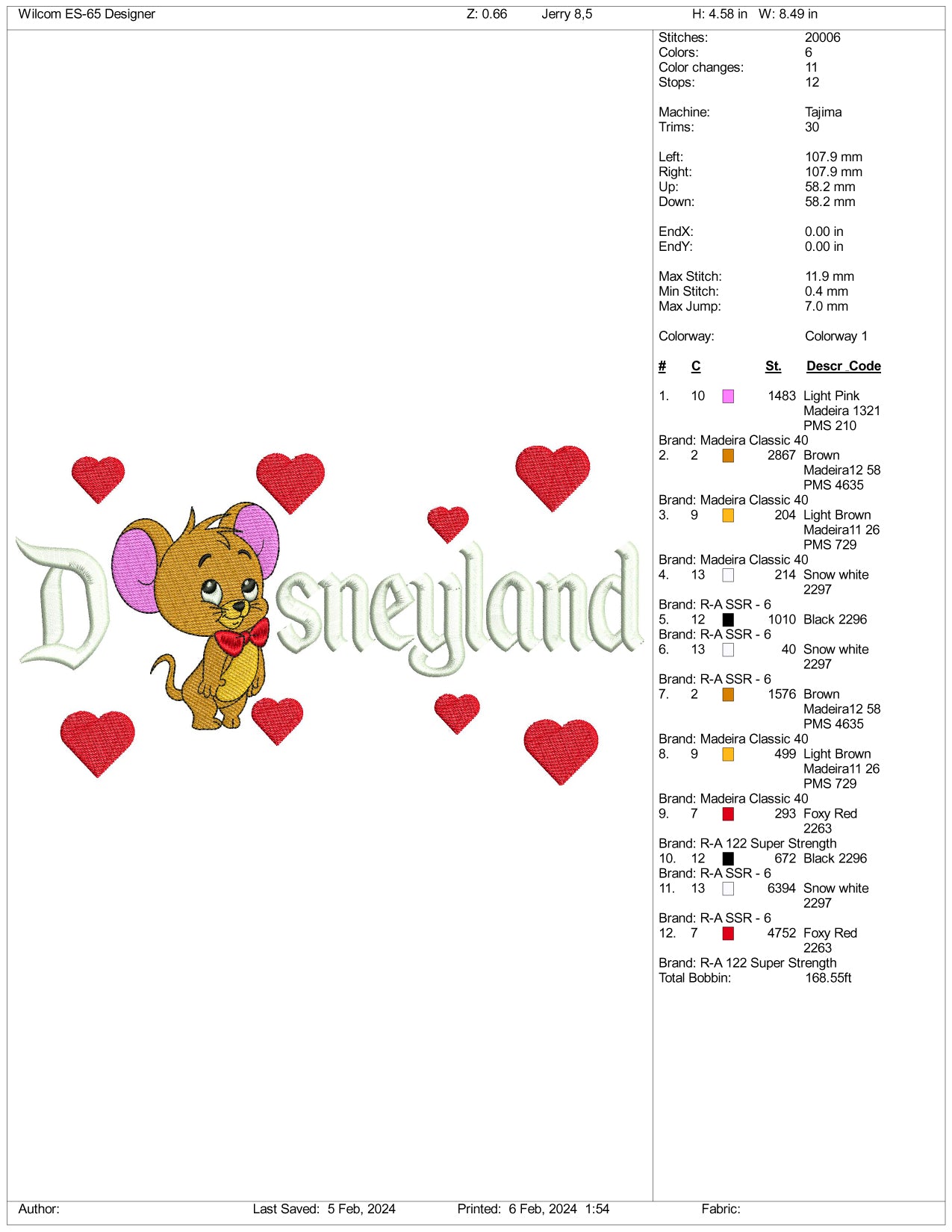 Chibi Jerry Disneyland Embroidery Design Files - 3 Size's