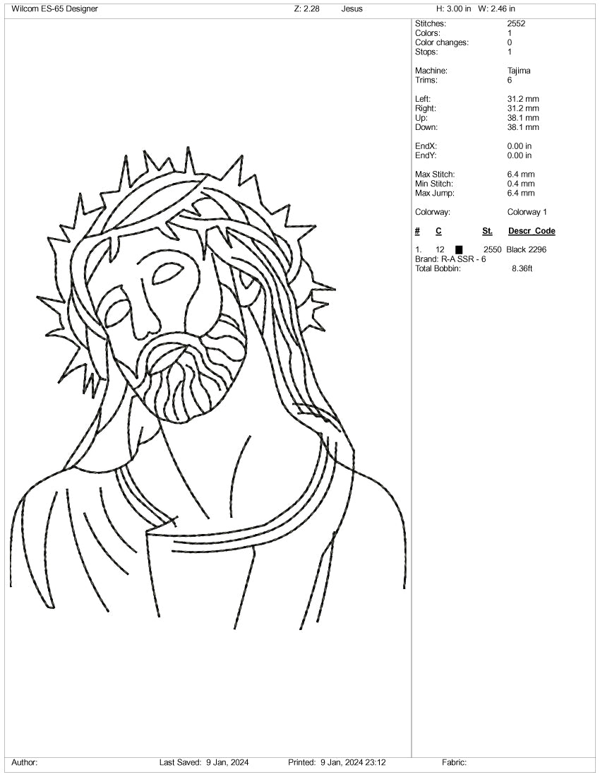 Jesus Christ Portrait Embroidery Design Files - 3 Size's