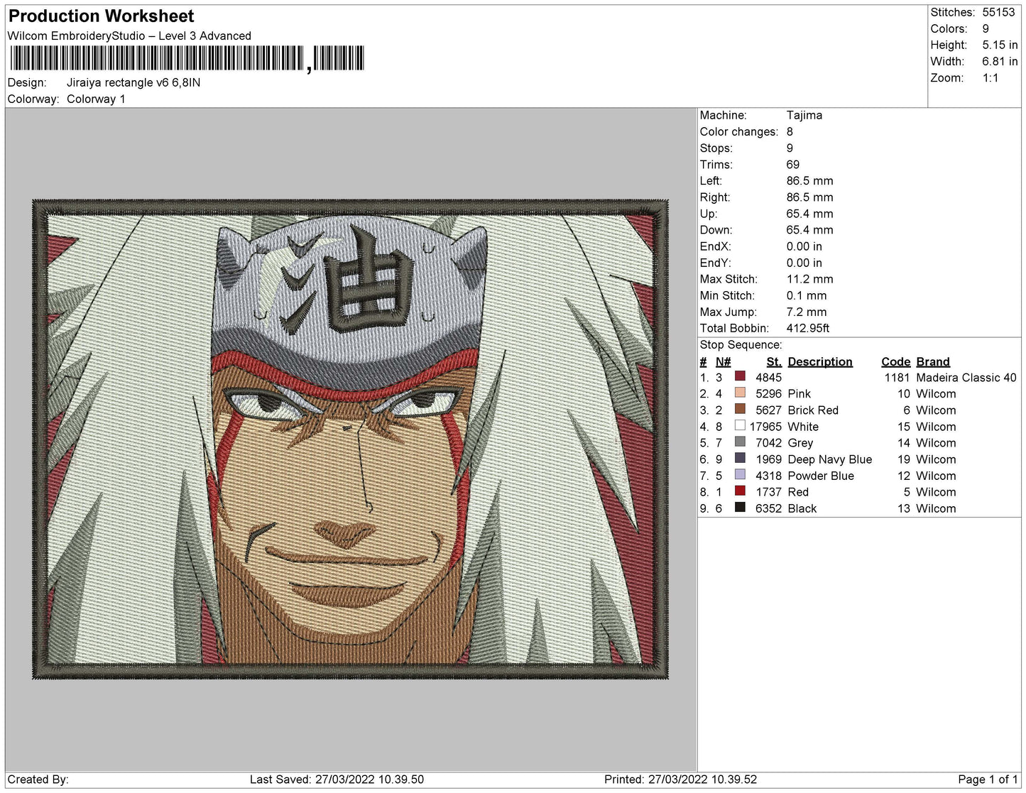 Jiraiya v3 Embroidery Design Files - 4 Sizes