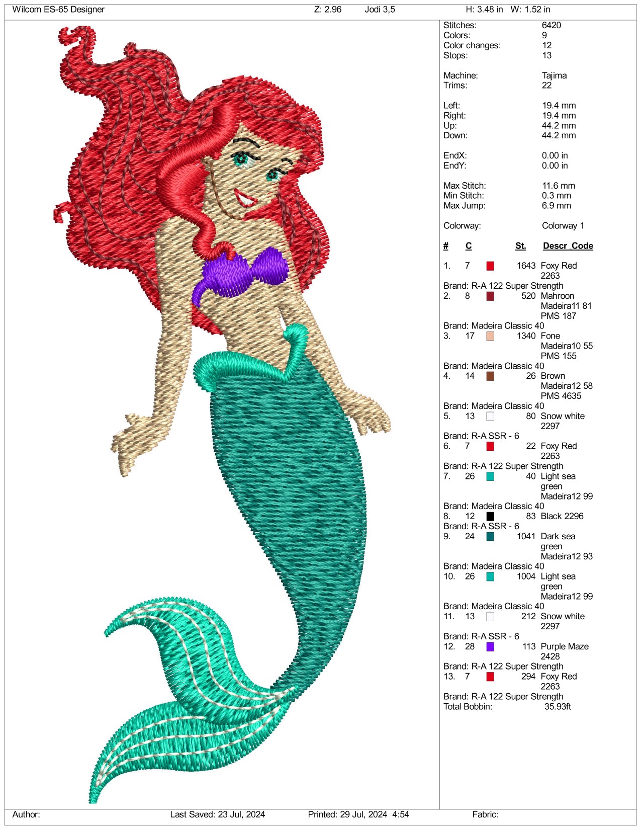 Ariel v4 Embroidery Design Files - 3 Size's