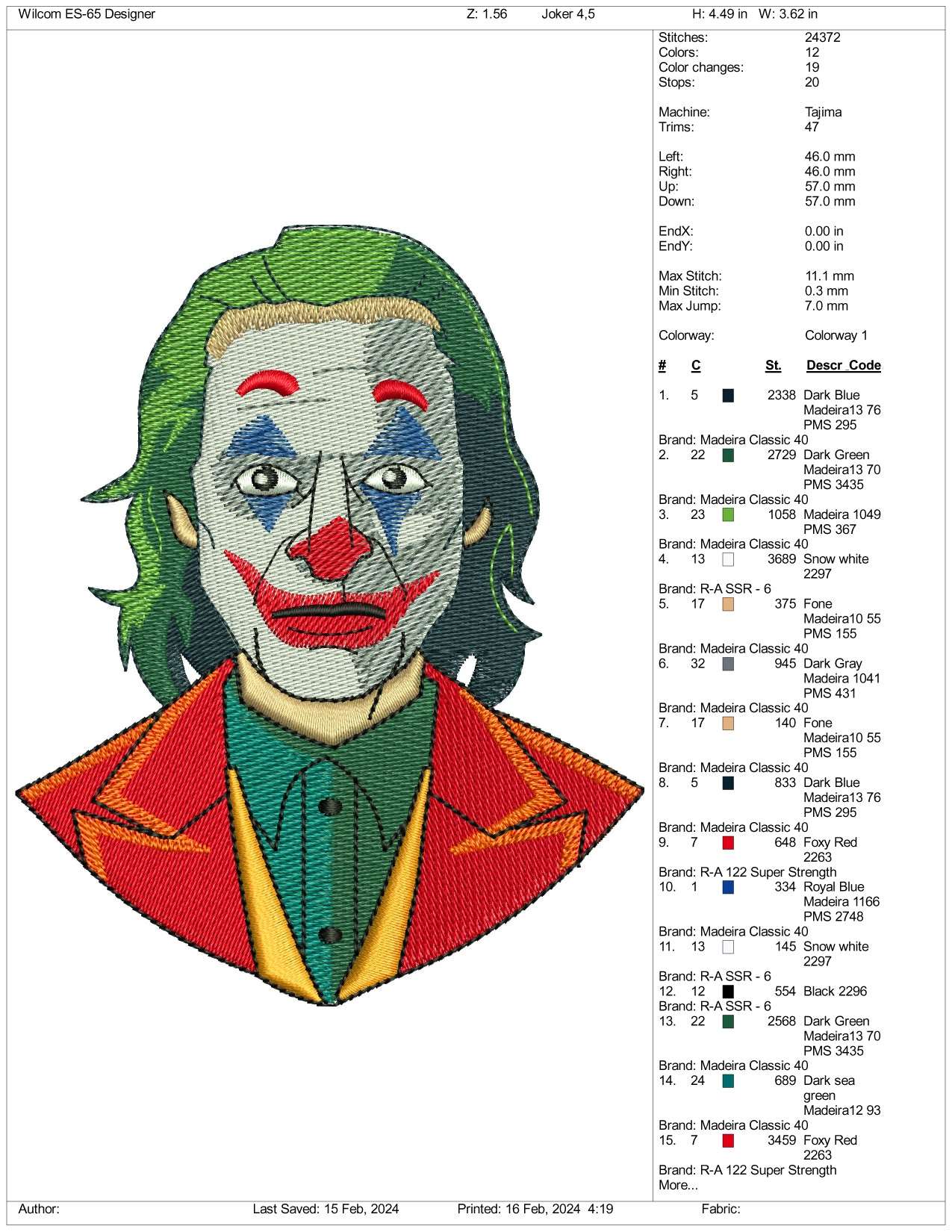 Joker v2 Embroidery Design Files - 3 Size's