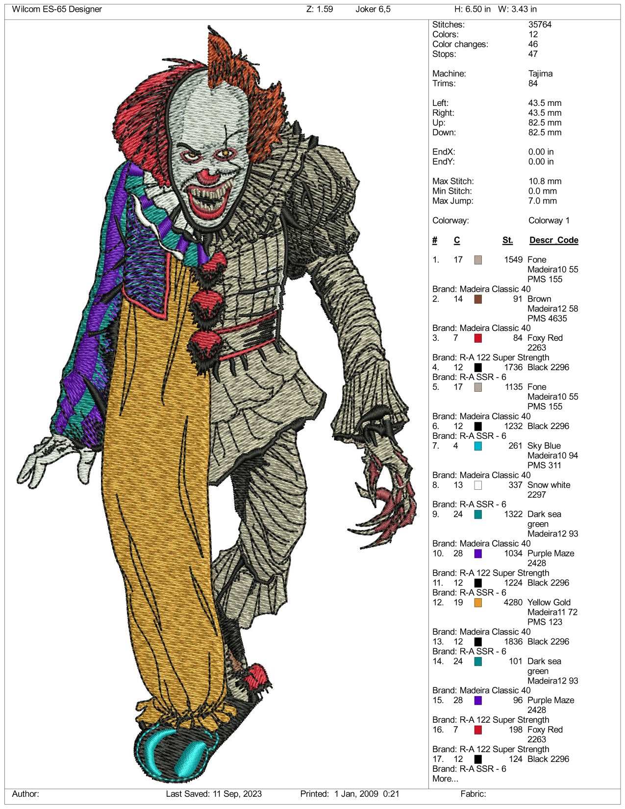 Halloween Clown Embroidery Design Files - 3 Size's