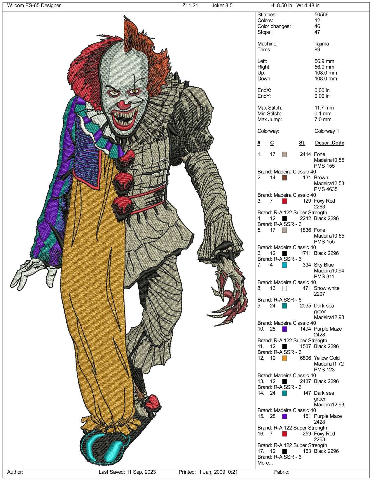 Halloween Clown Embroidery Design Files - 3 Size's