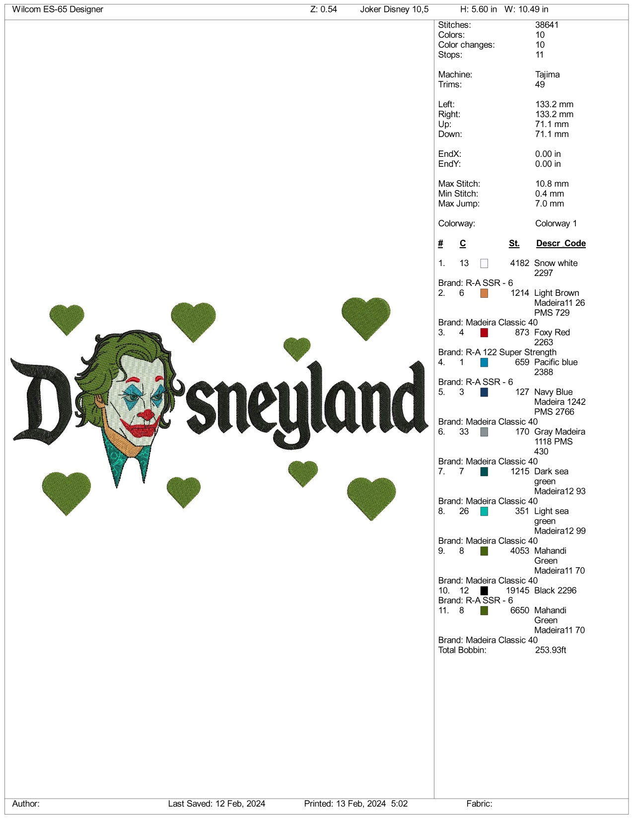 Joker Face Disneyland Embroidery Design Files - 3 Size's