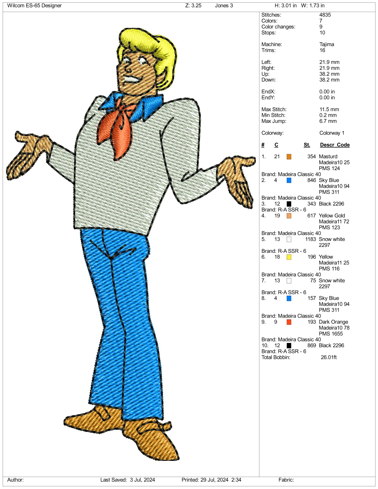 Fred Jones Embroidery Design Files - 3 Size's