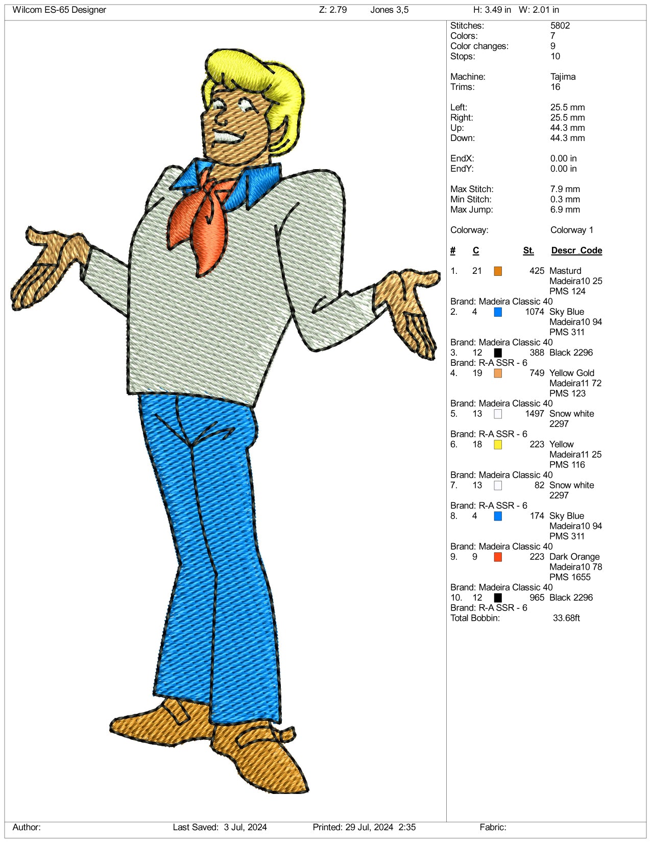 Fred Jones Embroidery Design Files - 3 Size's