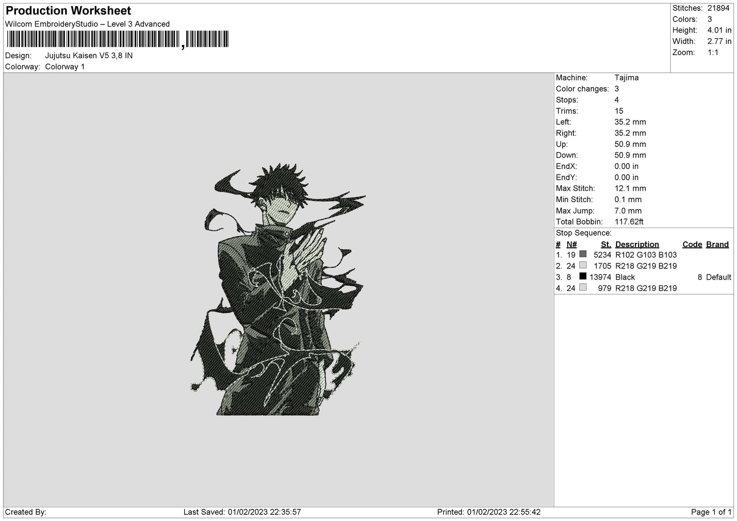 Jujutsu Kaisen v10 Embroidery Design Files - 6 Size's