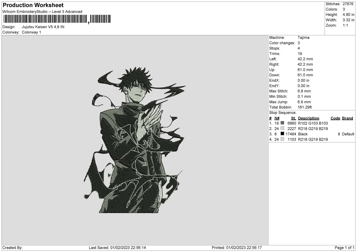 Jujutsu Kaisen v10 Embroidery Design Files - 6 Size's