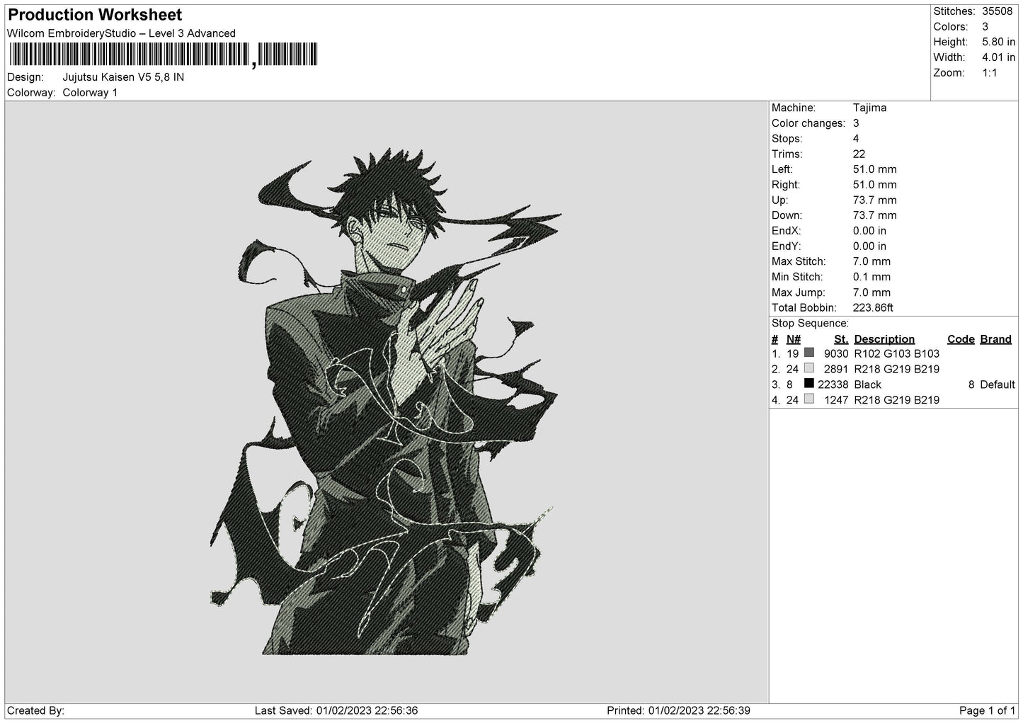 Jujutsu Kaisen v10 Embroidery Design Files - 6 Size's