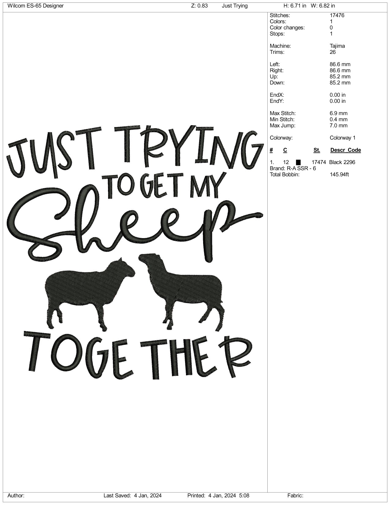 Just Trying To Get My Sheep Together Embroidery Design Files - 3 Size's