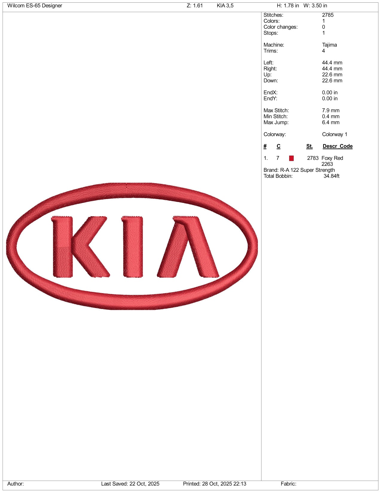 KIA Logo Embroidery Design Files - 3 Size's
