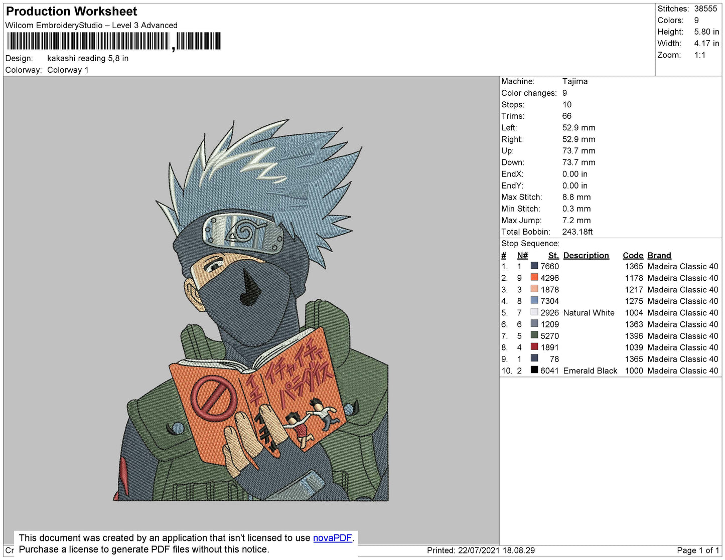 Kakashi Hatake v6 Embroidery Design Files - 4 Size's