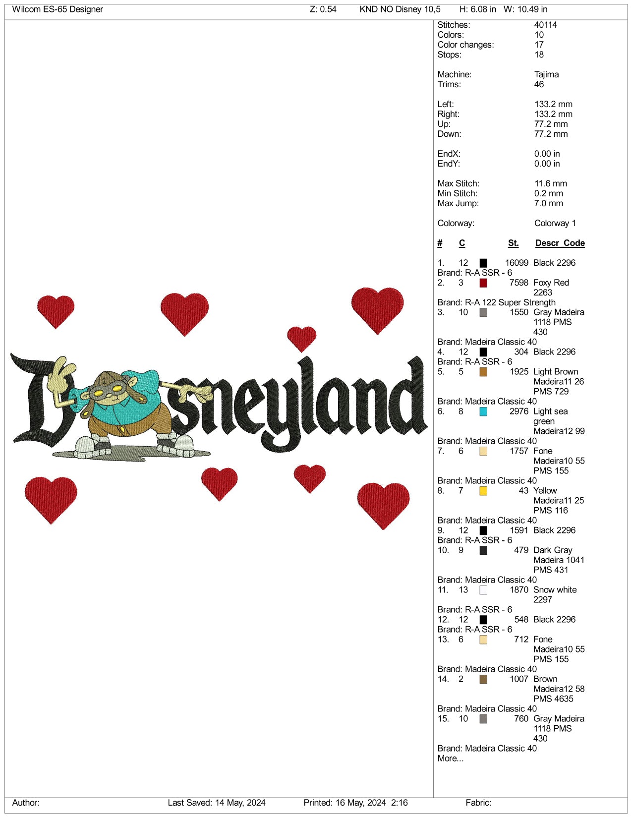 Hoagie Gilligan Disneyland Embroidery Design Files - 3 Sizes