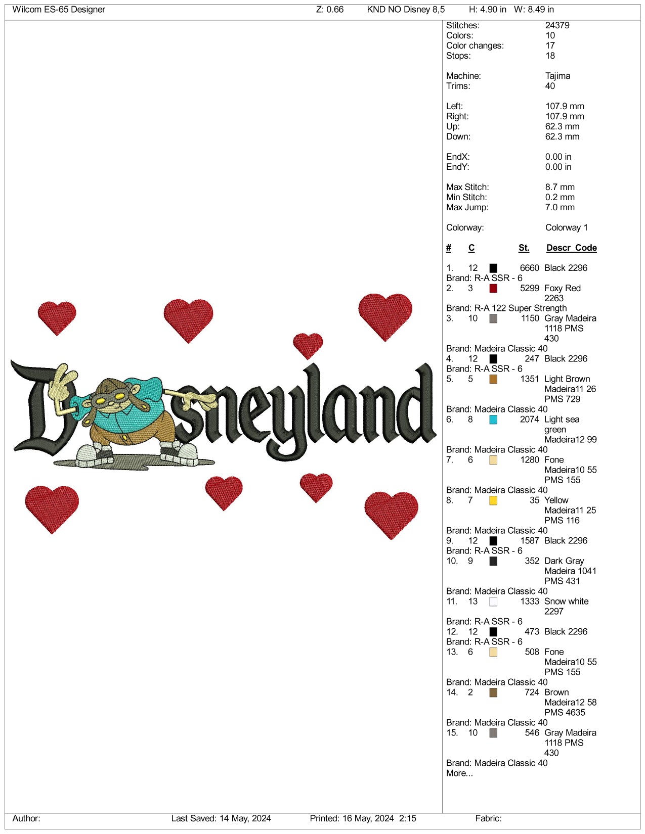 Hoagie Gilligan Disneyland Embroidery Design Files - 3 Sizes