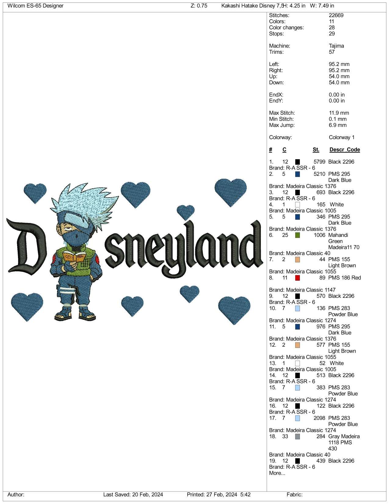 Chibi Kakashi Hatake Disneyland Embroidery Design Files - 3 Size's