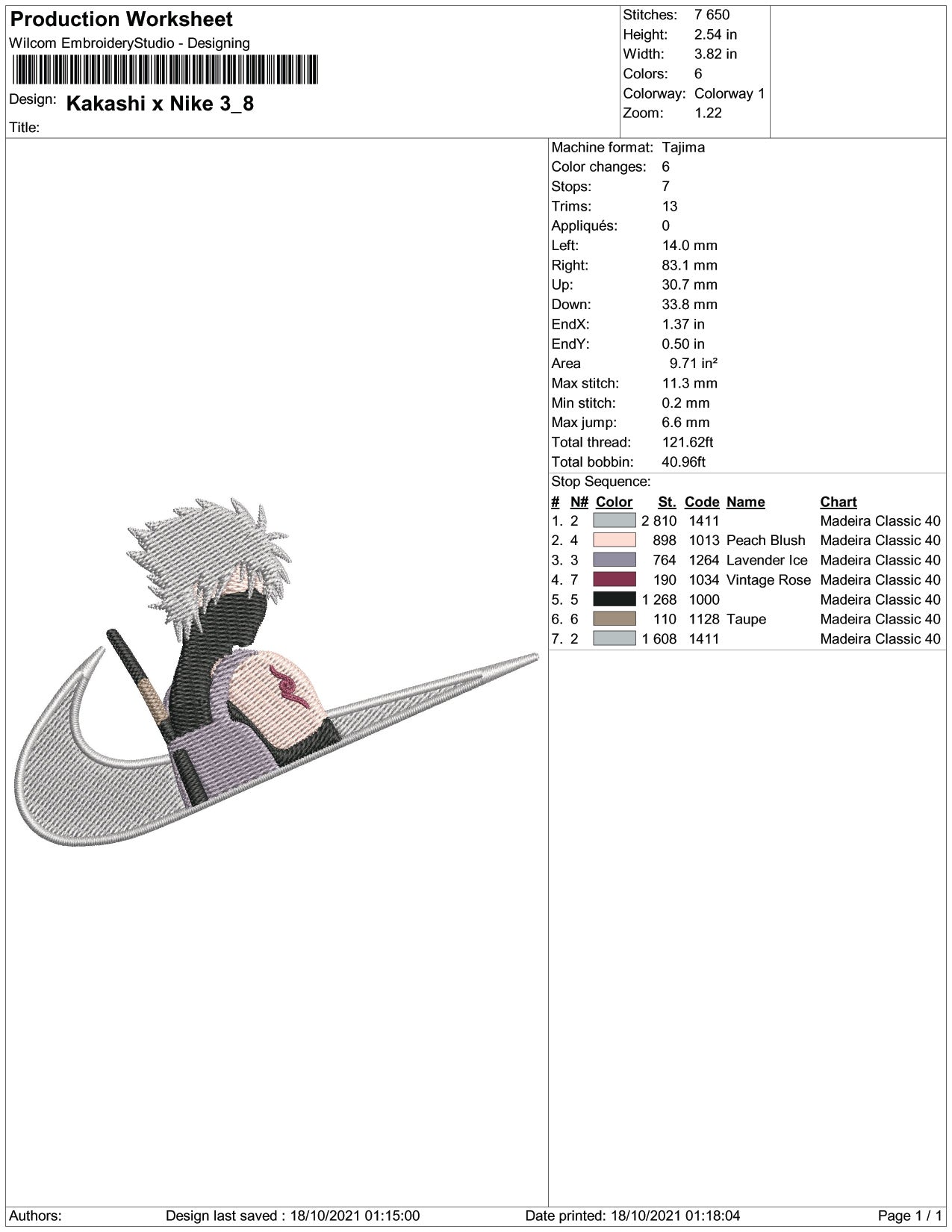 Kakashi Hatake v7 Embroidery Design Files - 5 Size's