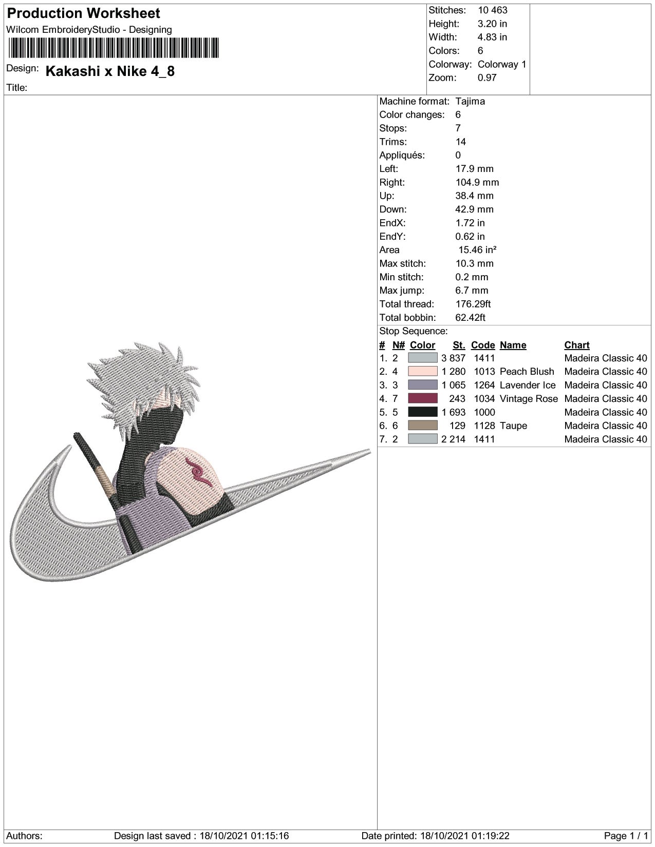Kakashi Hatake v7 Embroidery Design Files - 5 Size's