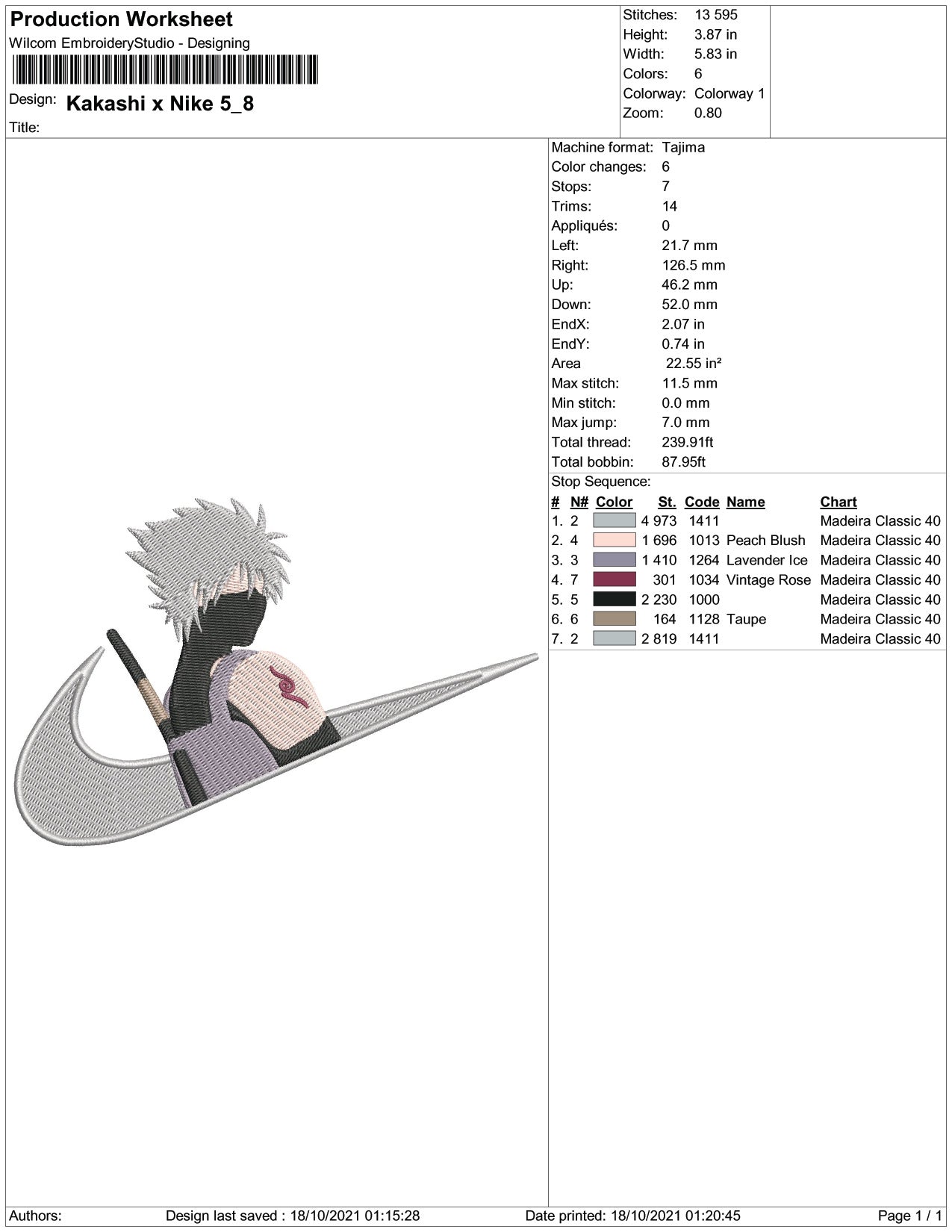 Kakashi Hatake v7 Embroidery Design Files - 5 Size's