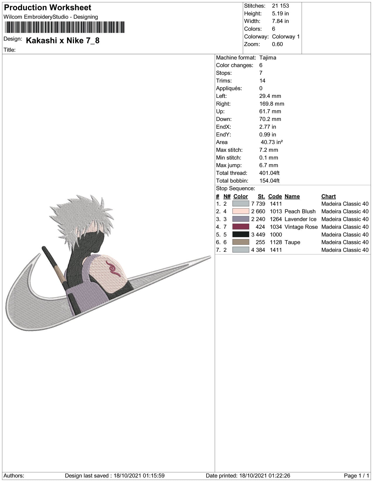 Kakashi Hatake v7 Embroidery Design Files - 5 Size's