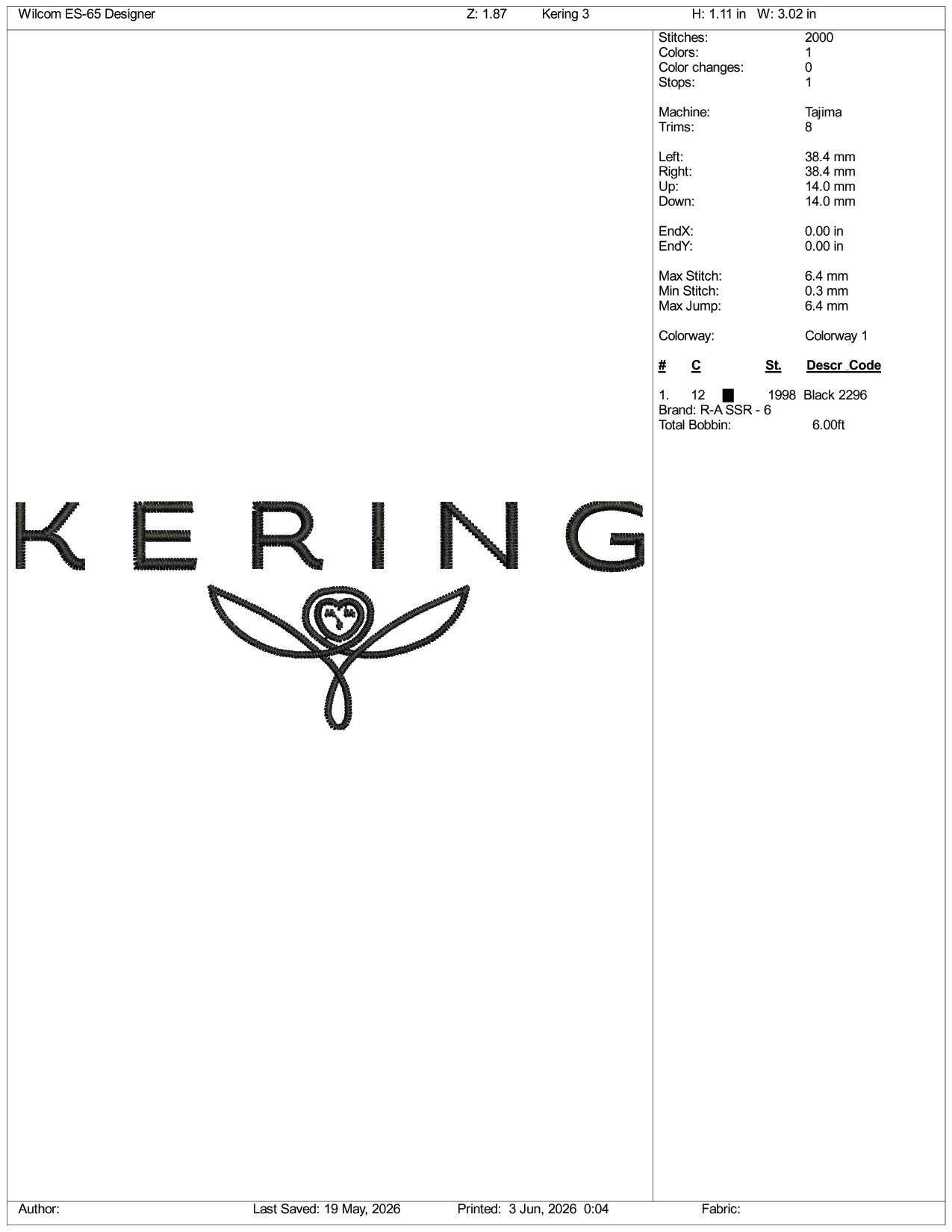 Kering Logo Embroidery Design Files - 3 Size's