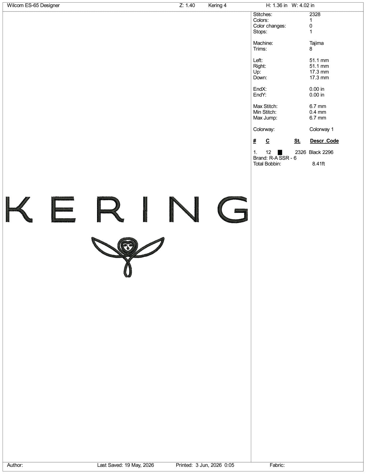 Kering Logo Embroidery Design Files - 3 Size's