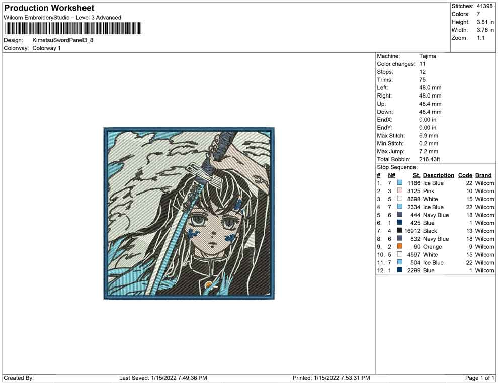 Muichiro Tokito v2 Embroidery Design Files - 4 Size's