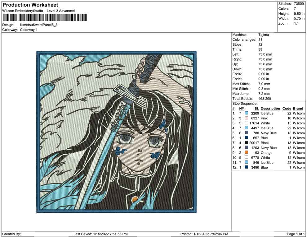 Muichiro Tokito v2 Embroidery Design Files - 4 Size's