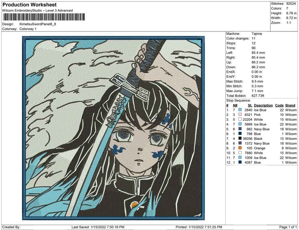 Muichiro Tokito v2 Embroidery Design Files - 4 Size's