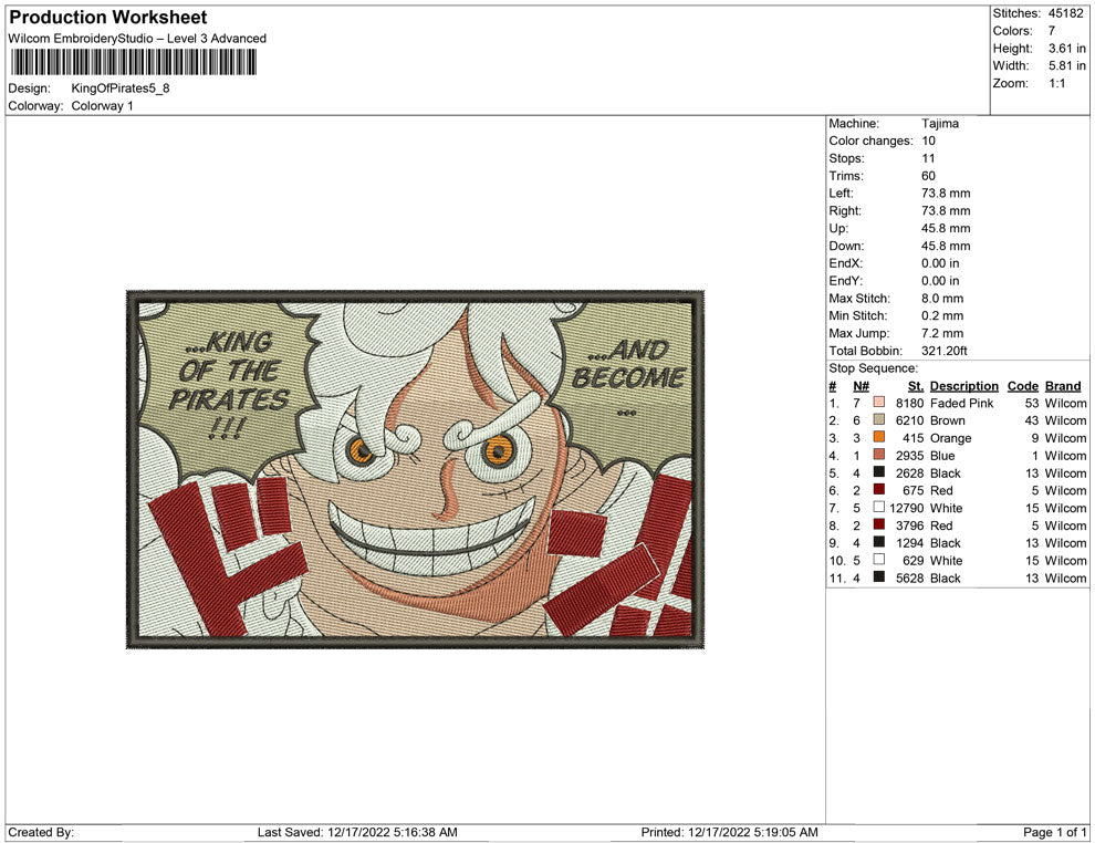 Monkey D Luffy v14 Embroidery Design Files - 4 Size's
