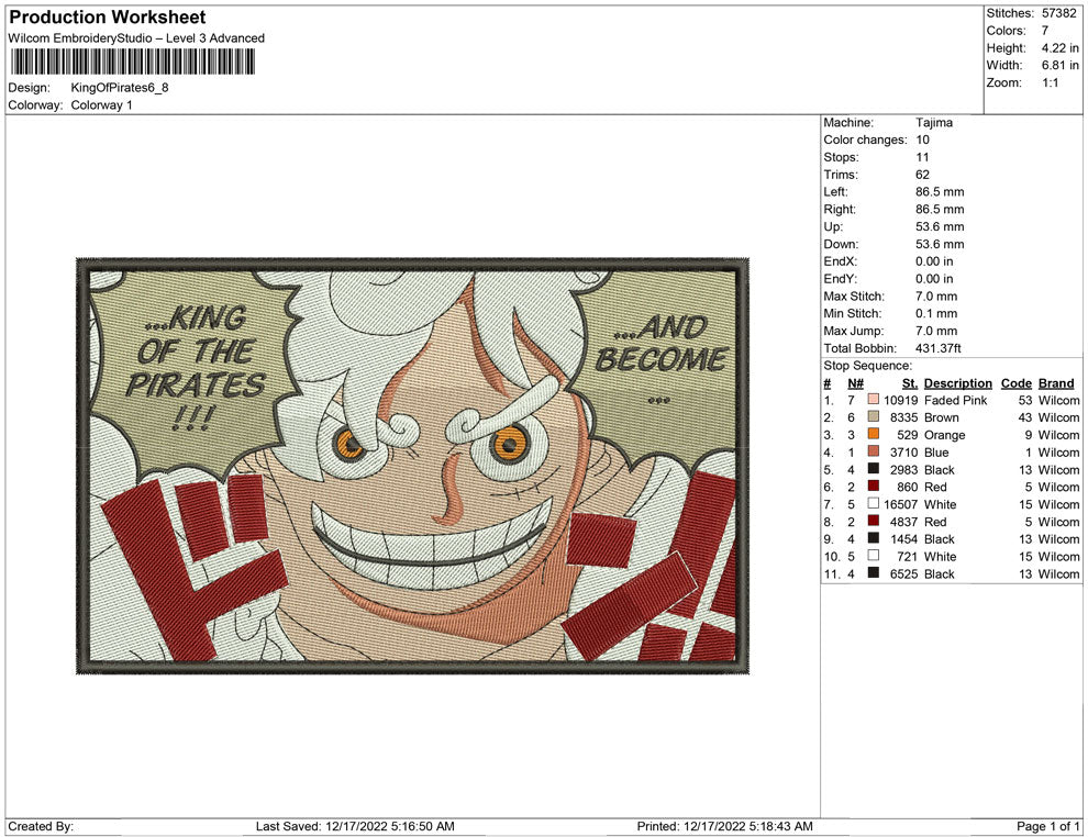 Monkey D Luffy v14 Embroidery Design Files - 4 Size's