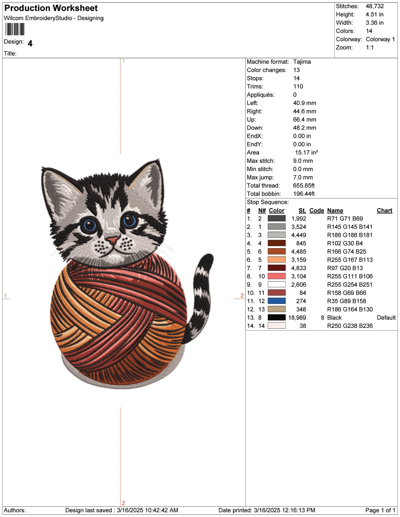 Kitten in a Yarn Ball Embroidery Design Files - 9 Size's
