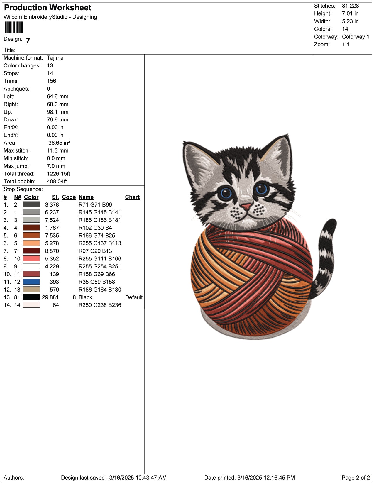 Kitten in a Yarn Ball Embroidery Design Files - 9 Size's