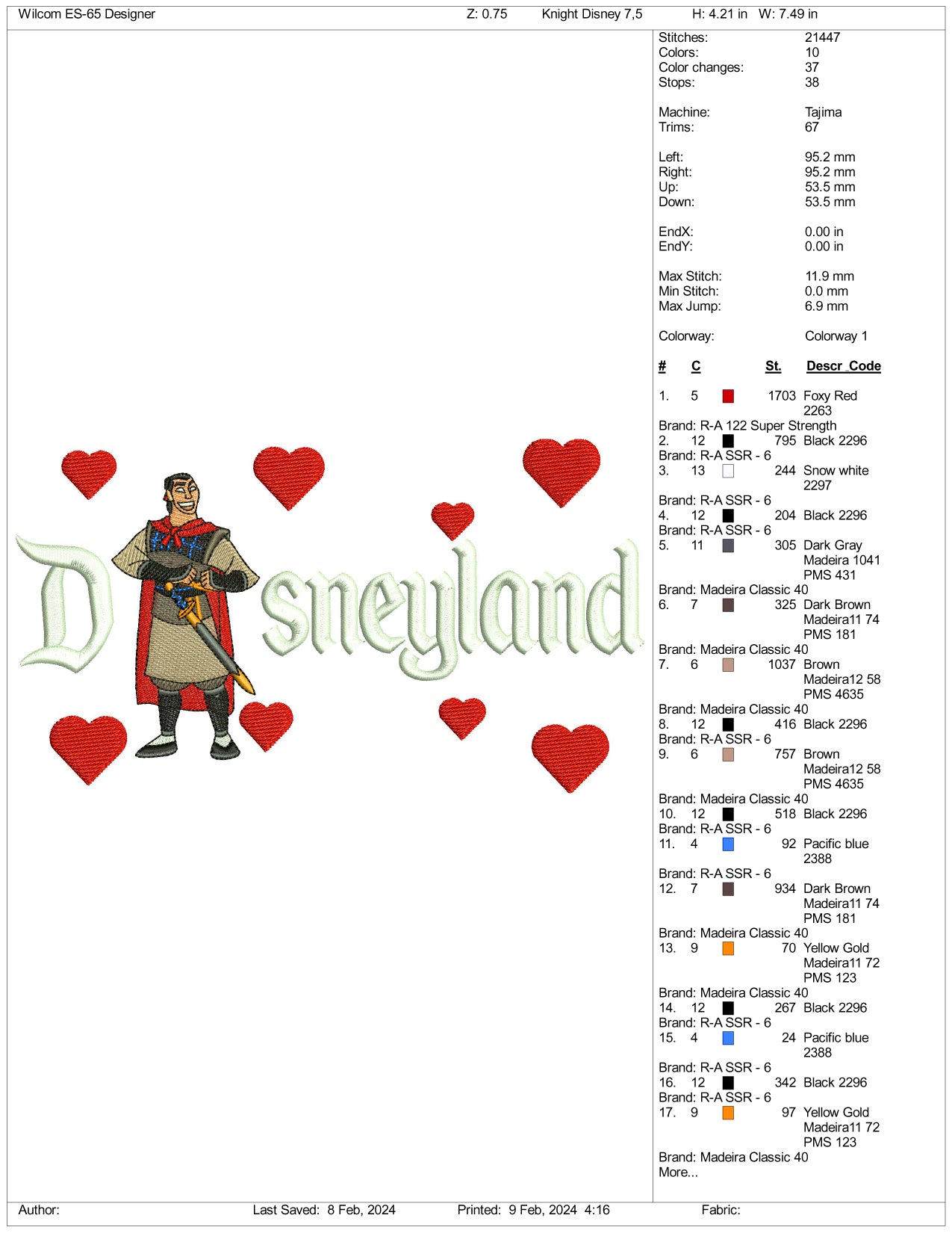 Li Shang Disneyland Embroidery Design Files - 3 Size's