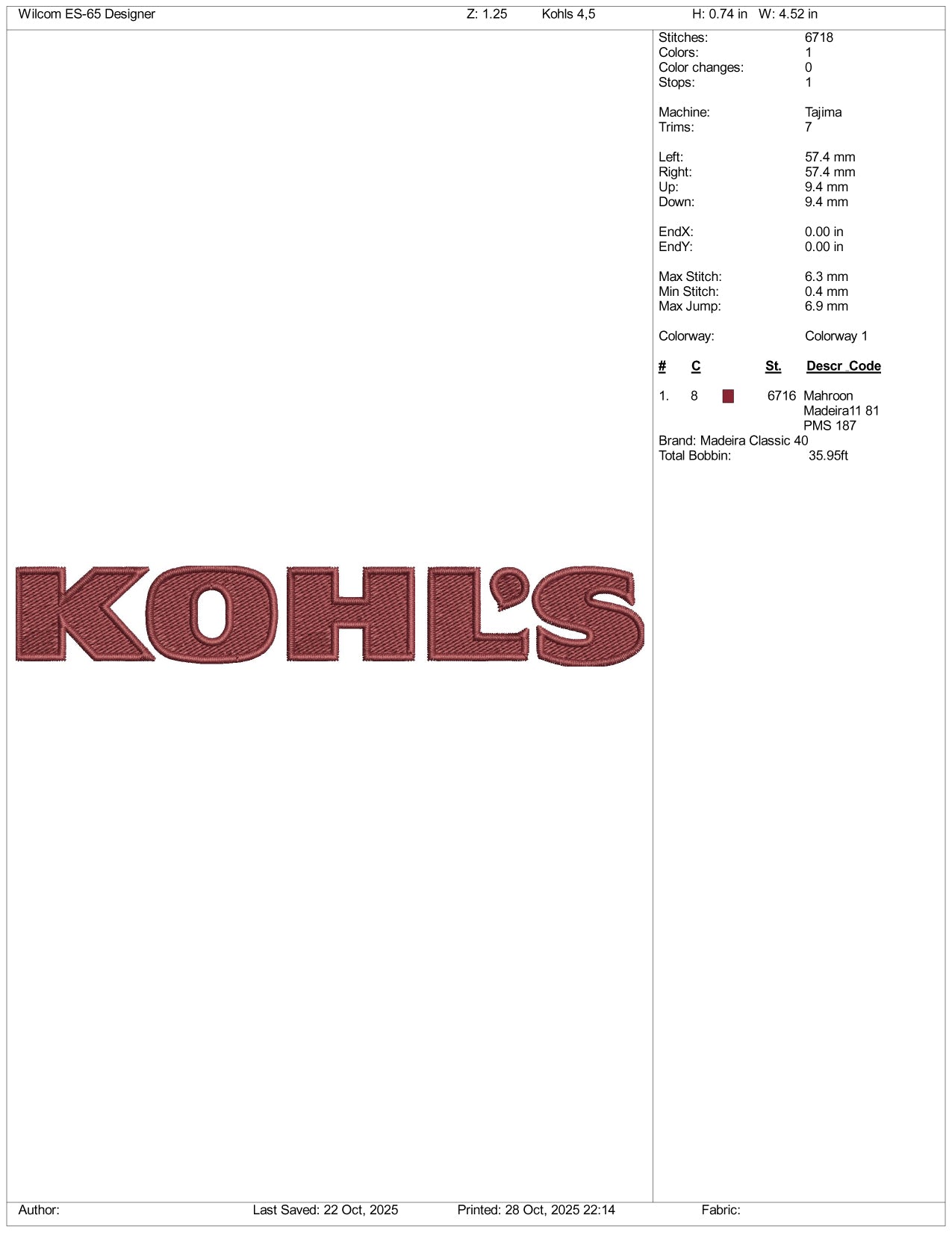 Kohls Logo Embroidery Design Files - 4 Size's