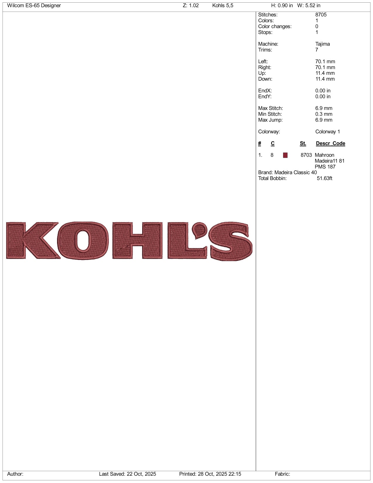 Kohls Logo Embroidery Design Files - 4 Size's
