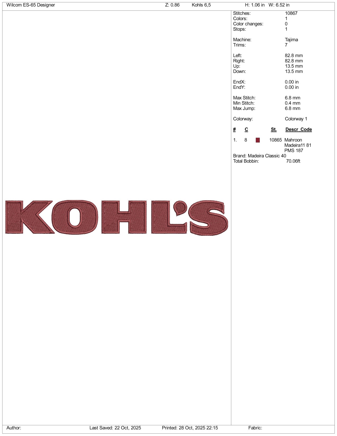 Kohls Logo Embroidery Design Files - 4 Size's