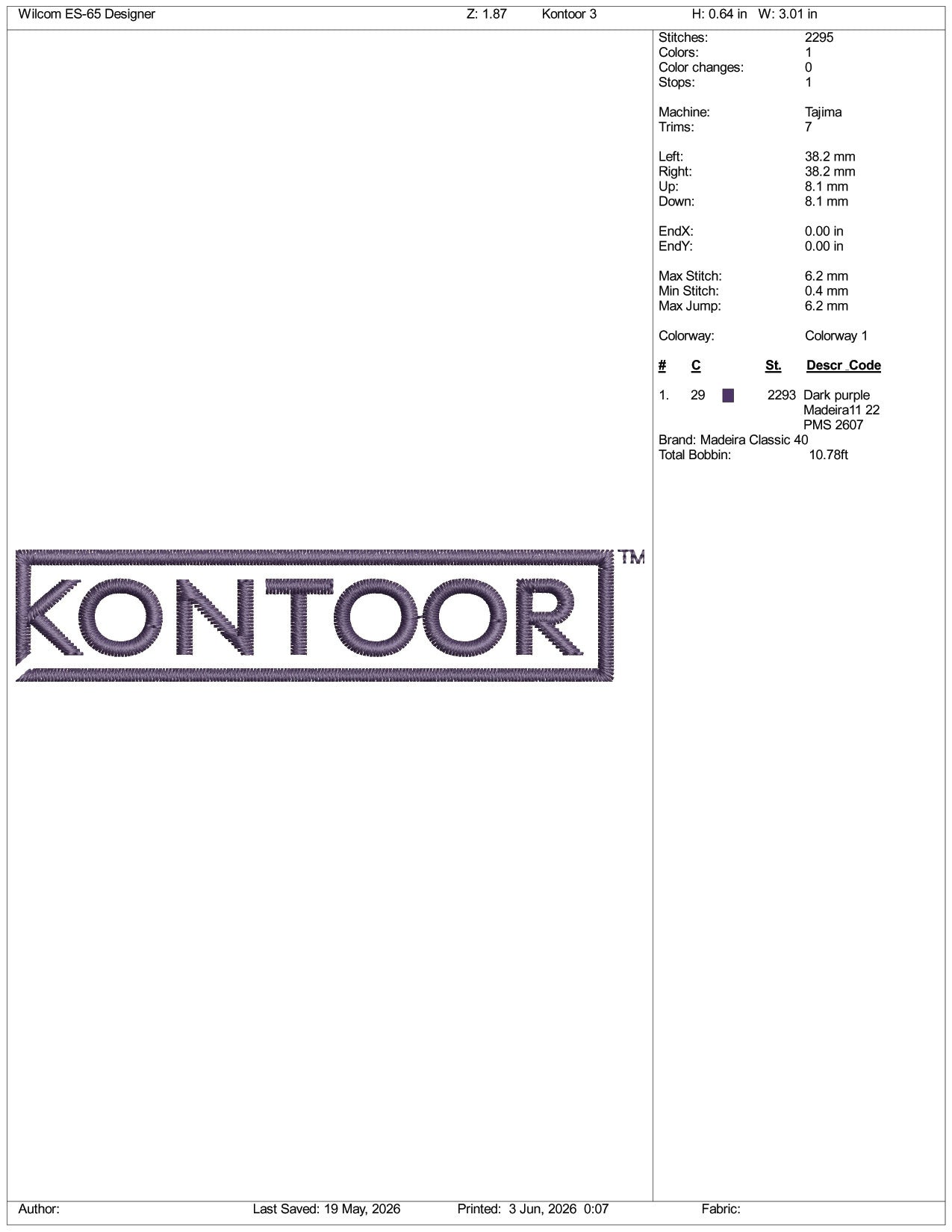 Kontoor Logo Embroidery Design Files - 3 Size's