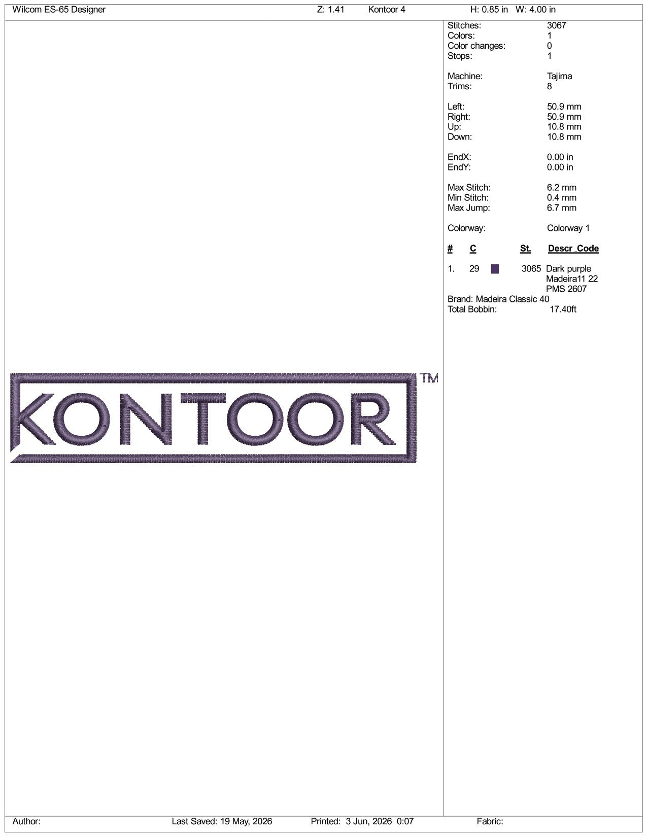 Kontoor Logo Embroidery Design Files - 3 Size's