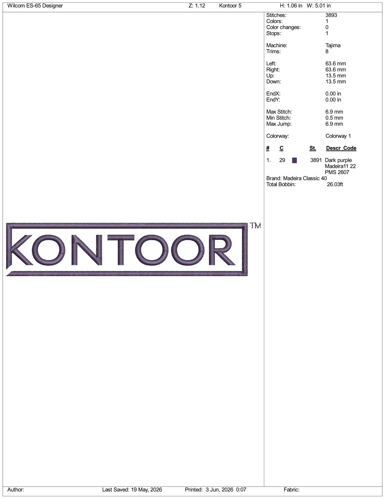 Kontoor Logo Embroidery Design Files - 3 Size's