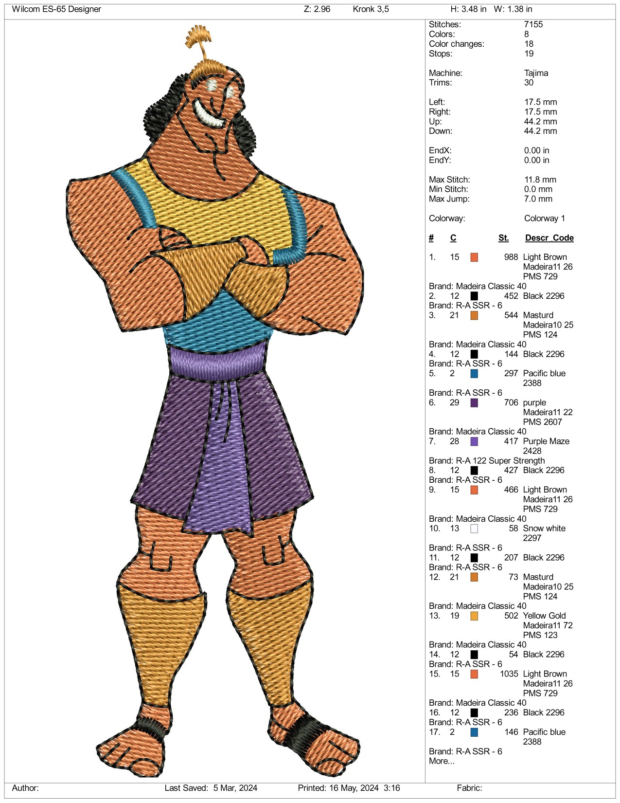 Kronk Embroidery Design Files - 3 Sizes