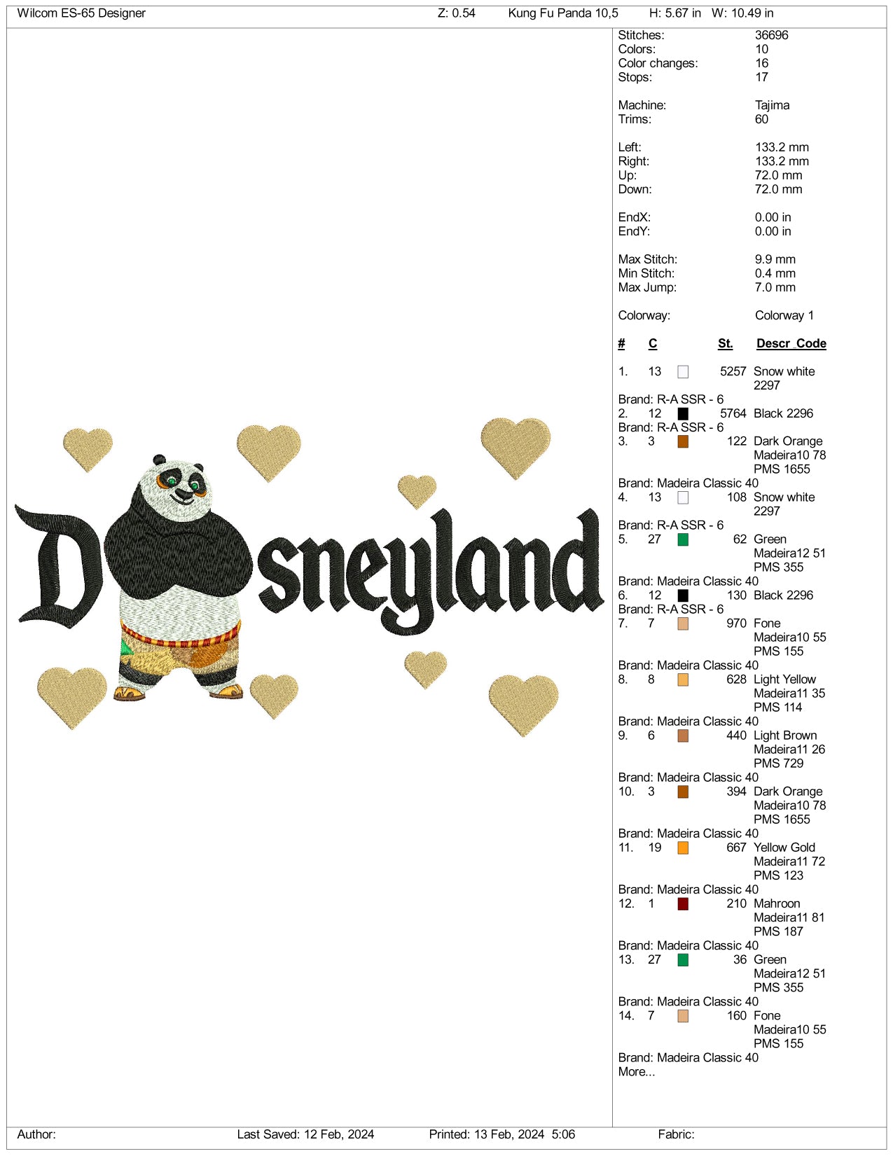 Kung Fu Panda Disneyland Embroidery Design Files - 3 Size's